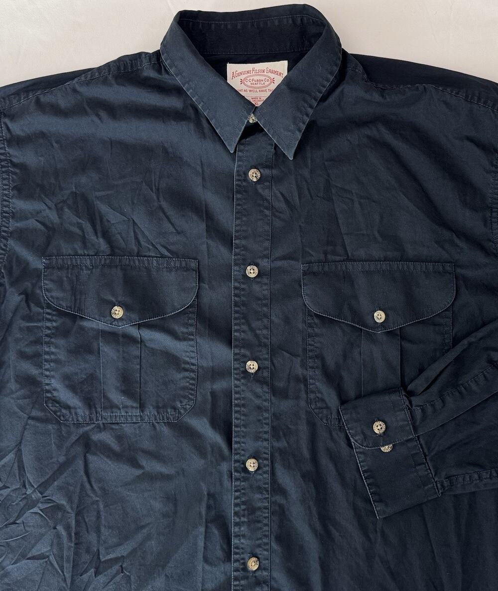 Filson Feather Cloth Shirt Mens XL Long Sleeve Button Up Navy Blue Lightweight